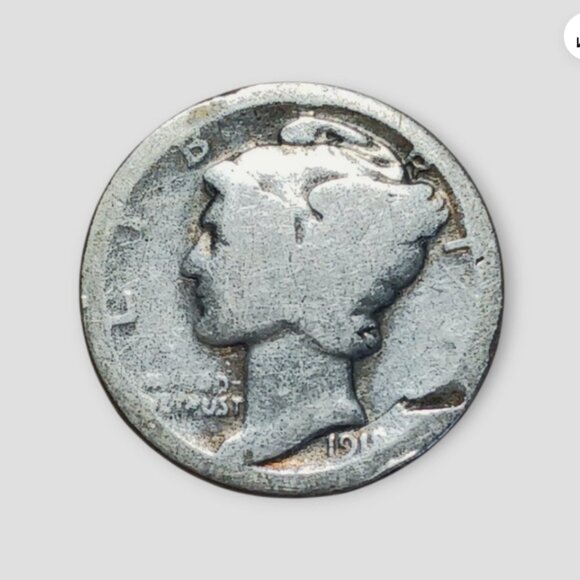 1918 Mercury Dime 90% Silver WORN Coin uncertified with strike error on Rim - Picture 1 of 2